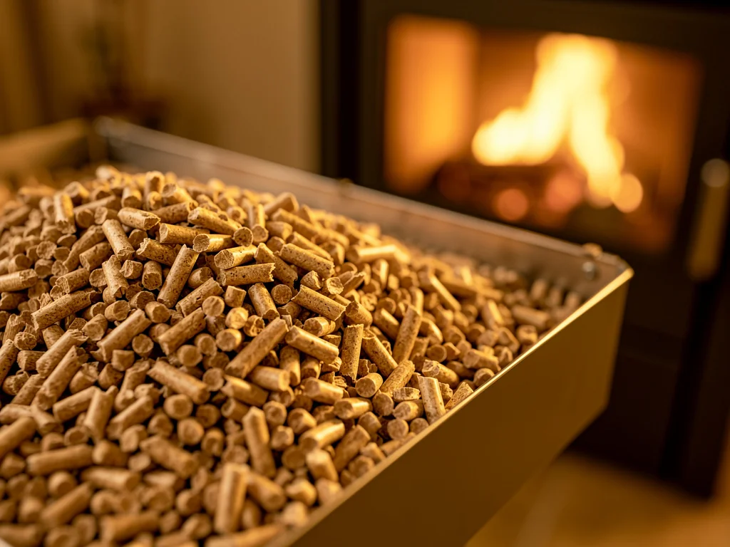 Trémie d'un poêle remplie de granulés de bois prêts à brûler